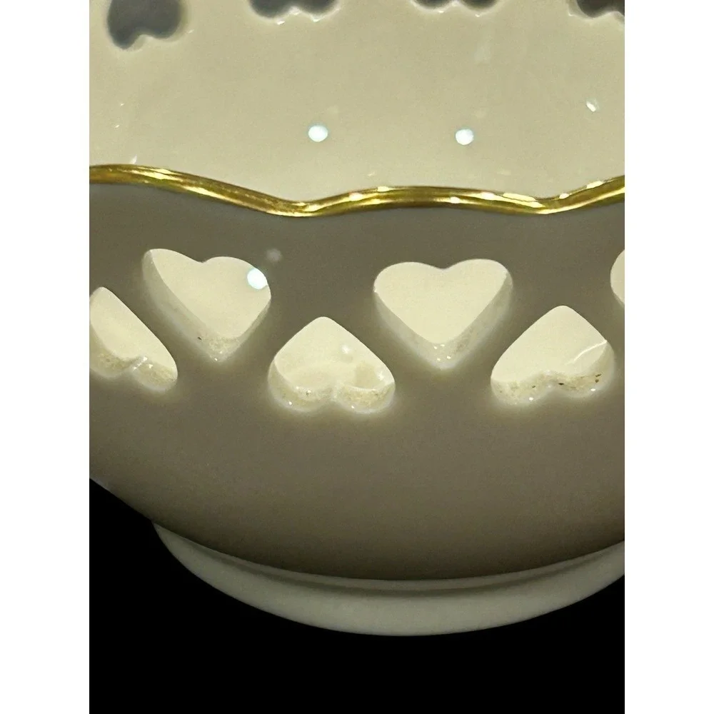 Lenox China Heart Collection 24K  Gold Trim Pierced Bowl with an Embossed Rose